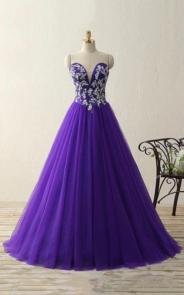 Ball Gown Floor-length Sweetheart Tulle Appliques Dress