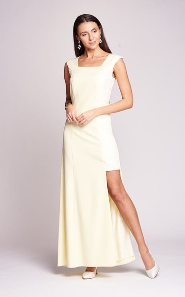 Modern A Line Sleeveless Jersey Square Neckline Floor-length Mother Dress with Split Front