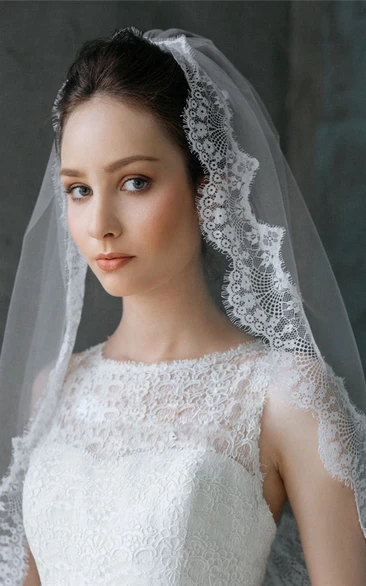 Short Tulle Lace Applique Bridal Veil