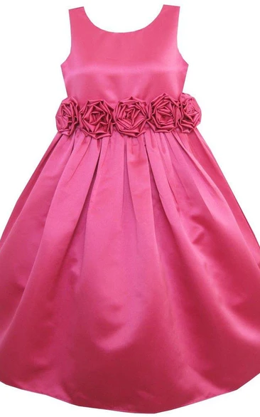 Sleeveless A-line Dress With Flower Waist