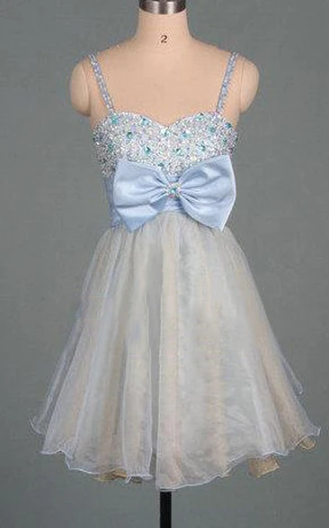 Short Tulle&Satin Dress With Bow