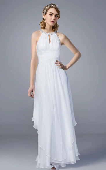 Jewel Neck A-line Chiffon Wedding Dress