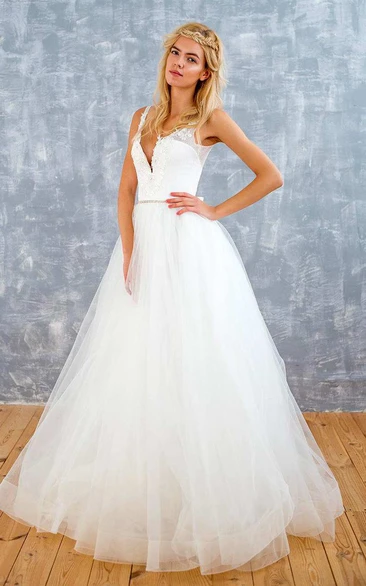 Tulle Sequins Satin Beaded Lace Lace-Up Corset Back Wedding Dress