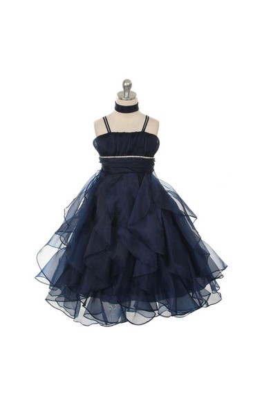 Spaghetti Strap A-line Ankle Length Organza Dress With Beading Belt
