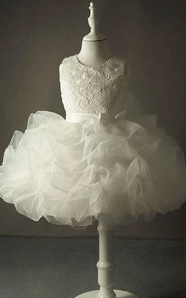 Lace Bust Organza Dress With Cascading Ruffles