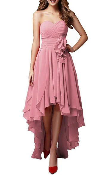 Pink Silver Sweetheart High Low Dress With Layered Skirt