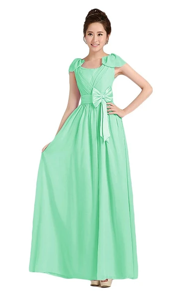 Petal Pleated A-line Gown With Bow and Band