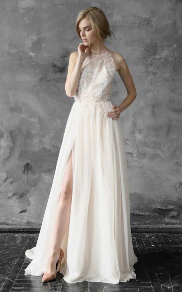 Halter Chiffon Lace Wedding Dress