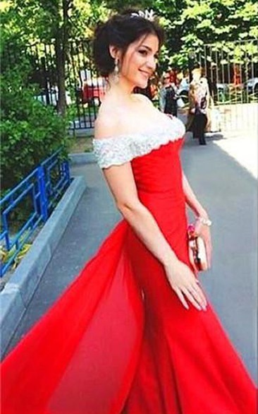 Newest Off-the-shoulder Red Mermaid Evening Dress Court Train