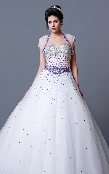 Ombre Fading Beadwork Fitted Bodice Princess Style Gown Glamorous Beauty
