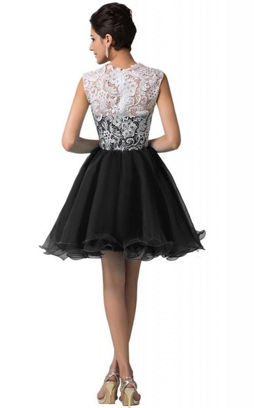 Cap-sleeved A-line Lace Bodice Short Dress - June Bridals