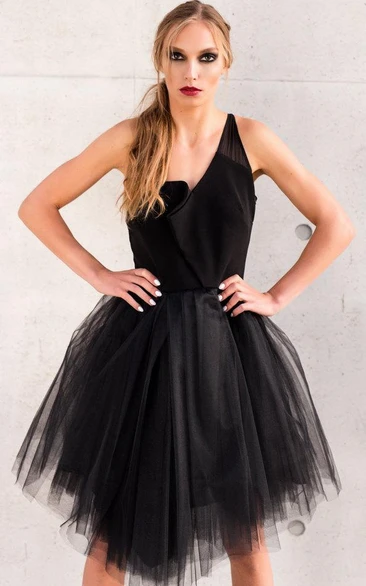 Asymmetric Tulle Little Black Tulle Party Elegant Ball Coctail Dress