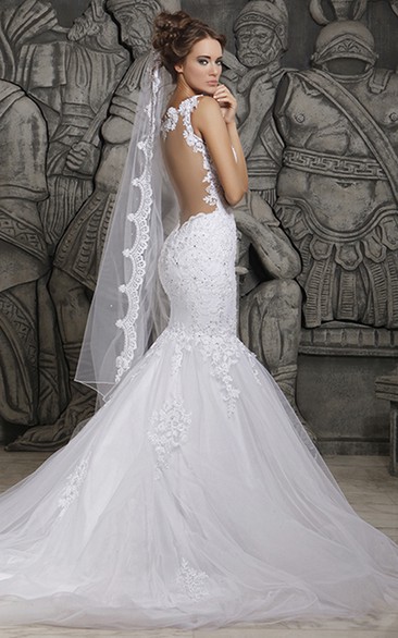 Magnificent Tulle Mermaid Lace Wedding Dress with Wedding Veil - June