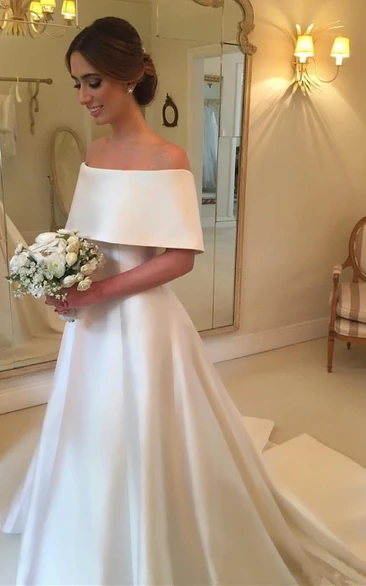 Modern A Line Satin Court Train Wedding Dress with Ruching - June Bridals