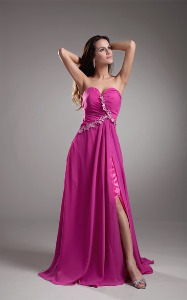 sweetheart front-split maxi chiffon dress with ruching backless design