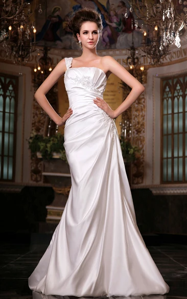 A-Line One-Strap Dreaming Satin Strapless Long Dress