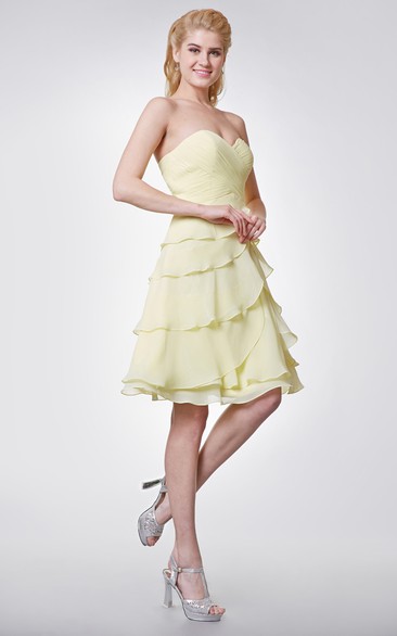 Simple Style Sweetheart Layered A-line Knee Length Chiffon Dress - June ...