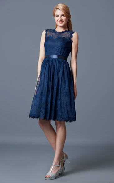 A-line High Neck Lace Bridesmaid Dress with Keyhole Back - June Bridals