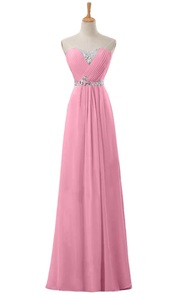 Sweetheart Rhinestoned Pleated A-line Gown With Zipper Back