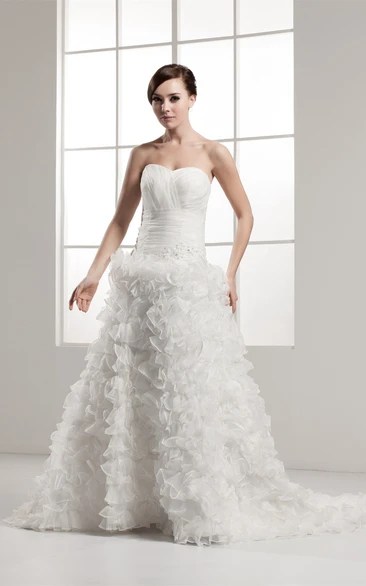 Sweetheart Criss-Cross Ruffled A-Line Gown with Beading