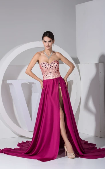 Vibrant Front-Split Long Dress With Beaded Top