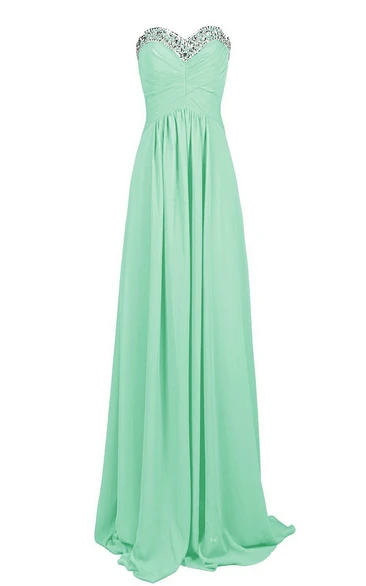 Sweetheart Rhinestoned Chiffon A-line Gown With Lace-up Back
