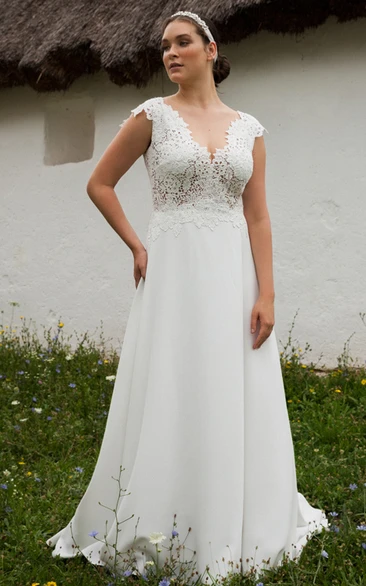Modern Chiffon Sleeveless Floor-length A Line Scalloped Wedding Dress 
