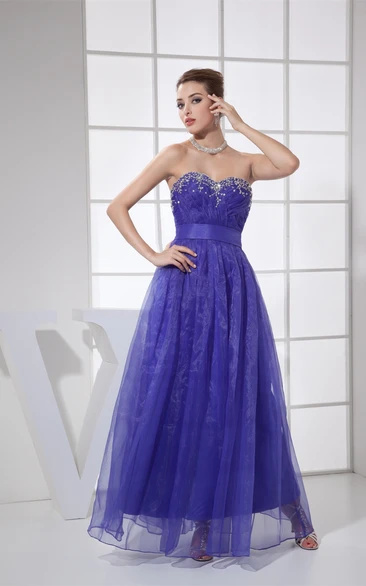 Sweetheart Criss-Cross A-Line Dress with Pleats and Beading