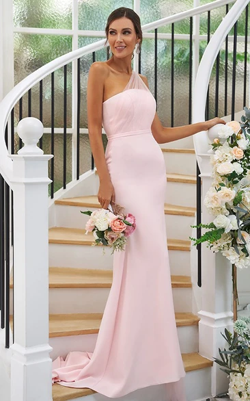 Sheath One-shoulder Satin Summer Elegant Evening Dress Simple Sexy Romantic Adorable With Open Back And And Sleeveless