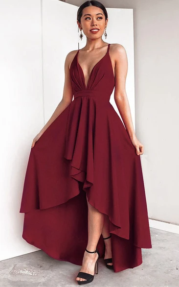High-Low A Line Chiffon Prom Dress with Ruching