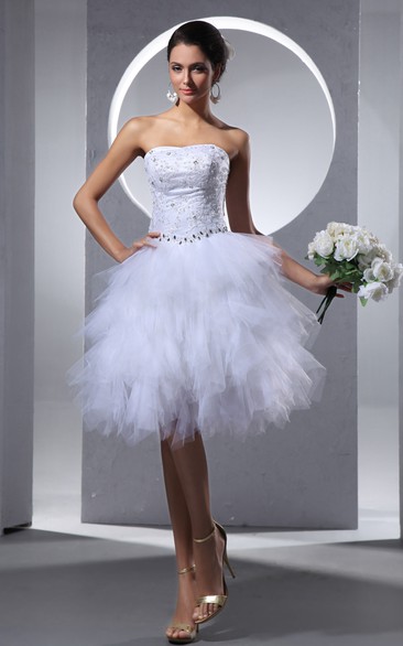 Strapless Midi Dress With Crystal Detailing And Ruffles
