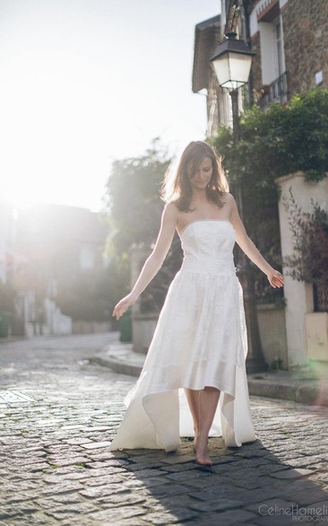 Boho Inspired High-Low Wedding Dress in Satin and Lace