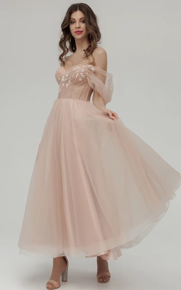 Casual A-Line Off-the-shoulder Tulle Sleeveless Evening Dress