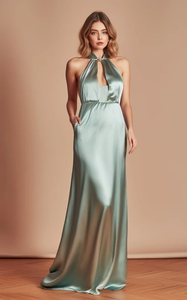 Satin Sleeveless 2023 SheathBridesmaid Dress Off-the-shoulder Floor-length Simple Sexy Ethereal Modern