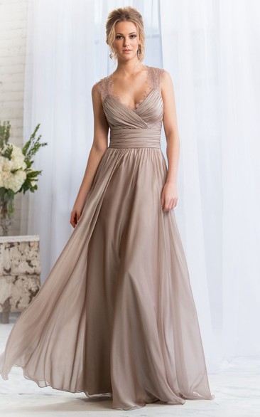 Cap-Sleeved A-Line Bridesmaid Dress With Feathers And Keyhole Back