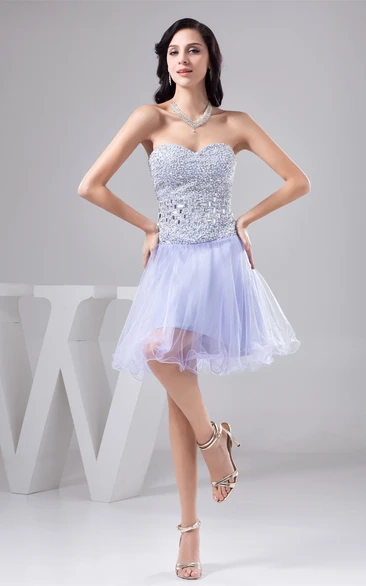 Sweetheart Jeweled A-Line Mini Dress with Pleats