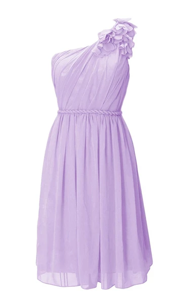 Elegant Petal One-shoulder Pleated Chiffon Short Dress