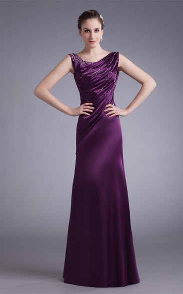 Sleeveless Satin Floor-Length Gown with Stress