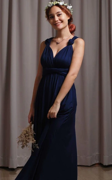 Vintage A Line Jersey V-neck Bridesmaid Dress With Cross Back And Sash