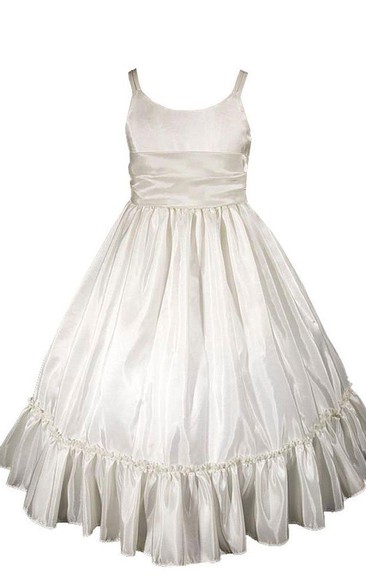 Sleeveless A-line Ruched Dress With Straps and Bow
