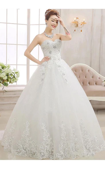 Glamorous Sweetheart Ball Gown Wedding Dreses Lace Tulle With Crystal