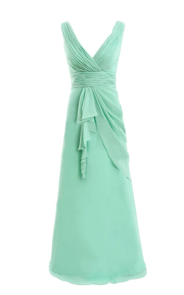 V-neck Drapped Chiffon A-line Gown With Ruched Band
