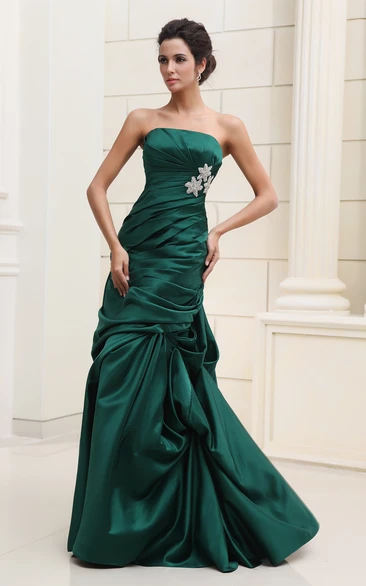 Unique Satin Ruched Strapless Dress With Pick-Up Ruffles