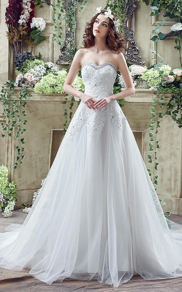 Glamorous Sequined Lace Tulle Wedding Dress Court Train Lace-up