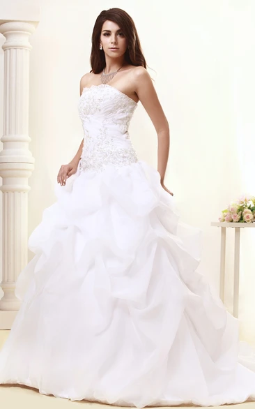 Strapless Pick-Up A-Line Gown With Ruching and Beading