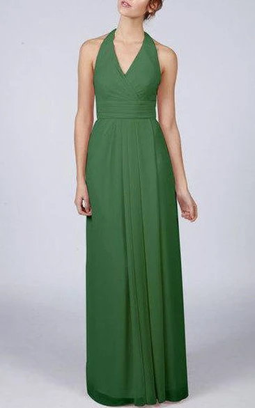 Emerald Green Halter Neck Long Bridesmaid Dress