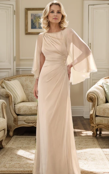 Modest Elegant Maxi Sheath Champagne Mother of the Bride Dress Summer Outdoor Sparkly Beaded Sequins Chiffon Gown