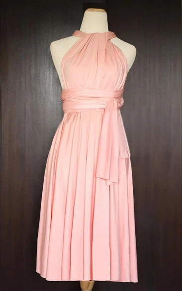 Short Peach Infinity Multiway Bridesmaid Convertible Wrap Dress
