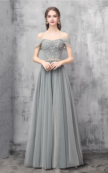 Ethereal Tulle Off-the-shoulder Sweetheart V-neck A Line