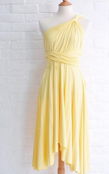 Infinity Sunshine Yellow Knee Length Wrap Convertible Dress - June Bridals
